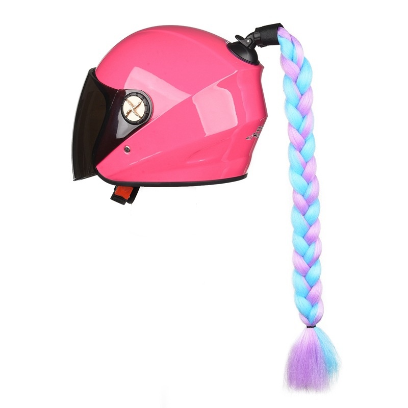 新款直销头盔脏辫马尾 男女款摩托车头盔装饰辫子 外卖小哥独辫骑