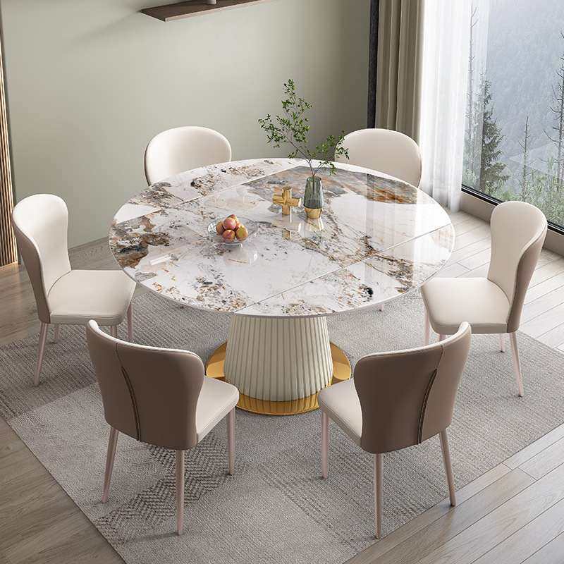 餐桌椅组合现代简约家用小户型可伸缩折叠圆形吃饭意式轻奢岩板桌,住宅家具,岩板餐桌,淘宝优惠券,粉丝福利购,淘宝优惠卷