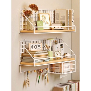 高级感墙上置物架实木板实木墙上置物架免打孔寝室学生宿舍一