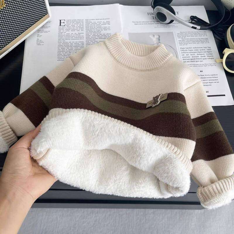 儿童毛衣一体绒男童针织衫加绒加厚宝宝羊绒衫冬季婴儿保暖线衣潮