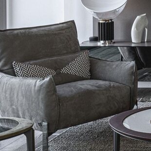 意式Tulip客厅休闲椅轻填充简皮革区单人极休闲羽绒奢扶手椅沙发