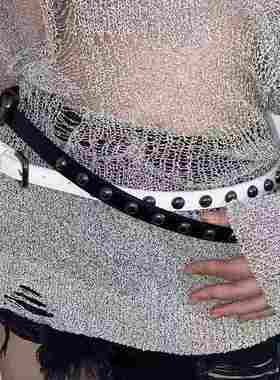 新品 皮带女2025新款黑色铆钉嘻哈朋克风韩版细腰带百搭ins风牛仔