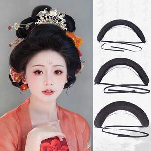 唐风贵妃造型绑带圆电卷棒全发丝抱面古装大头发型前额高颅顶垫发