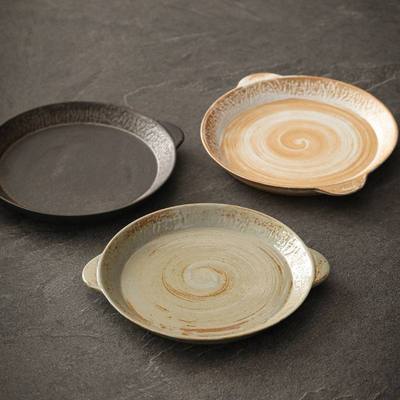 日式手工粗陶餐盘摆牛排早餐盘大小圆盘托盘意盘面号菜盘家用盘盘