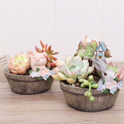 新品 如果家居 美式乡村树脂多肉花盆 创意桌面兔盆栽园艺微景观