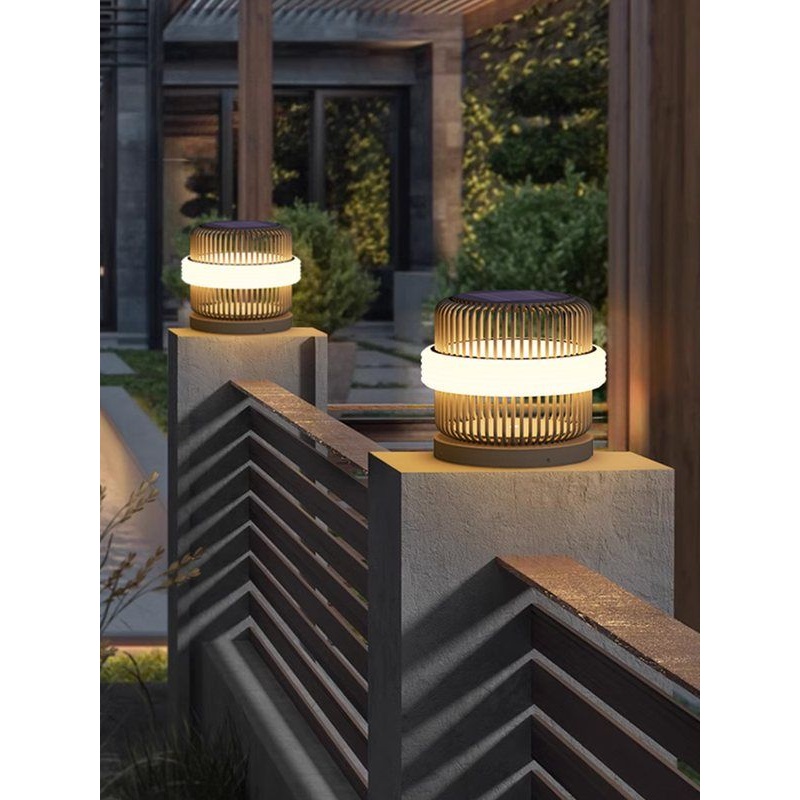 室外围墙柱头灯户外防水太阳能庭院柱子灯别墅门柱灯圆形大门灯