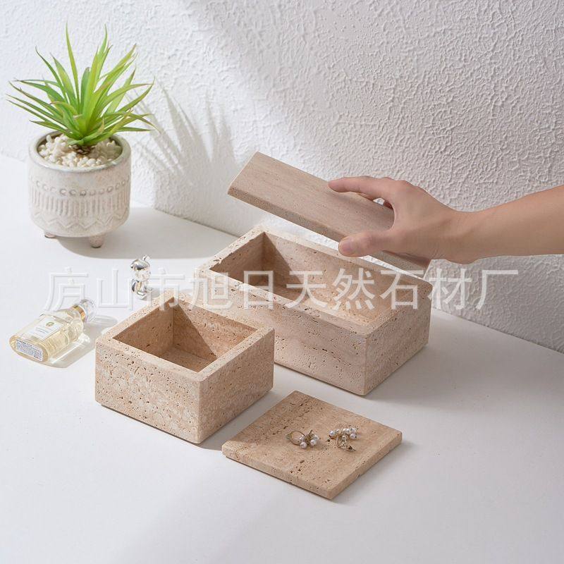 天然洞石收纳盒大理石置杂物梳妆台盒化妆首饰棉签精品盒整理盒物,收纳整理,首饰盒,淘宝优惠券,粉丝福利购,淘宝优惠卷
