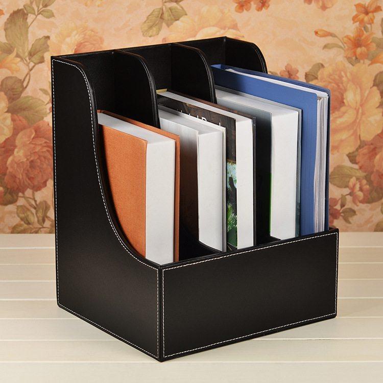 皮革文件架文件座资料架子筐批发桌面收纳创意栏办公室三框多层