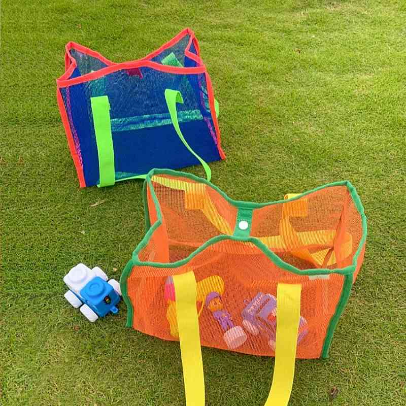 ins沙滩包儿童玩具收纳包大容量户外海边旅行出游洗漱网格手提袋