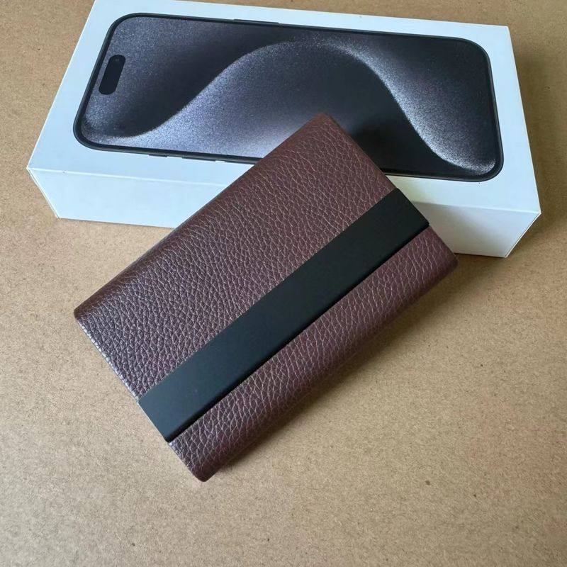 (真皮)钛黑金属名片盒创意银行卡包定可名片夹男士商务金属名片盒