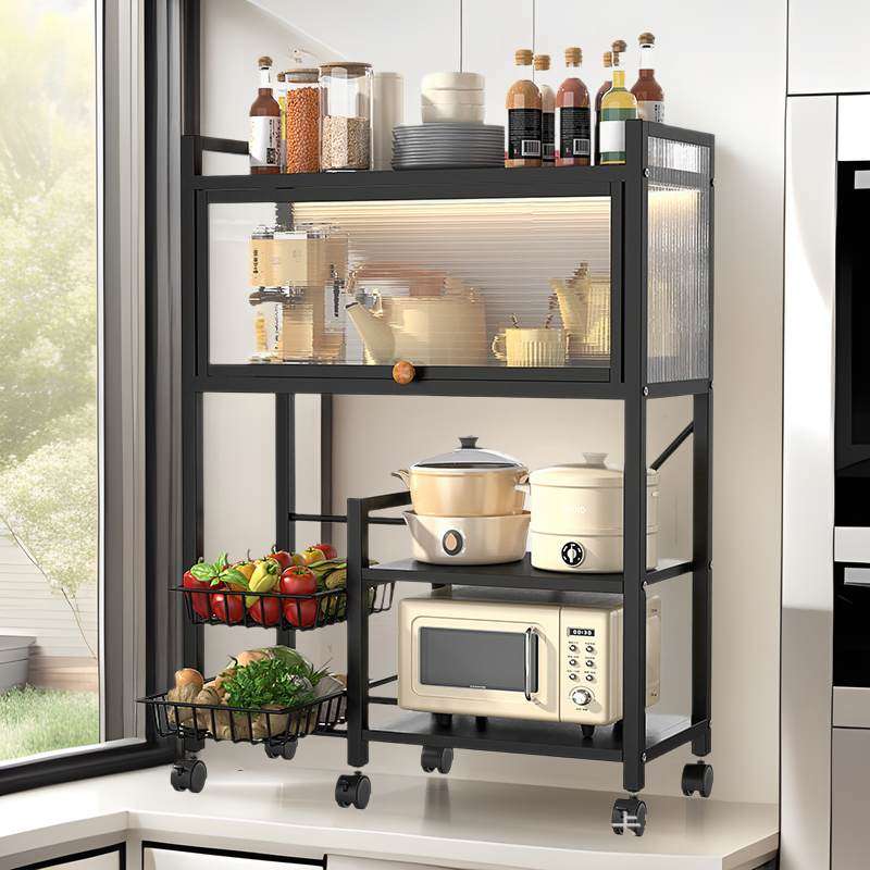 厨房防尘带门微波炉烤箱置物架大容量多层抽屉式收纳架储物,厨房/烹饪用具,微波炉置物架,淘宝优惠券,粉丝福利购,淘宝优惠卷