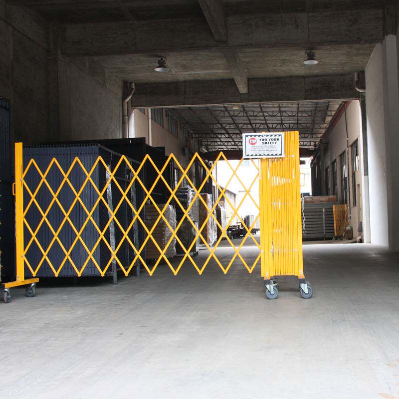 活动围栏伸缩护栏 唯高金属伸缩可移动围栏 黄色带轮可移折叠门