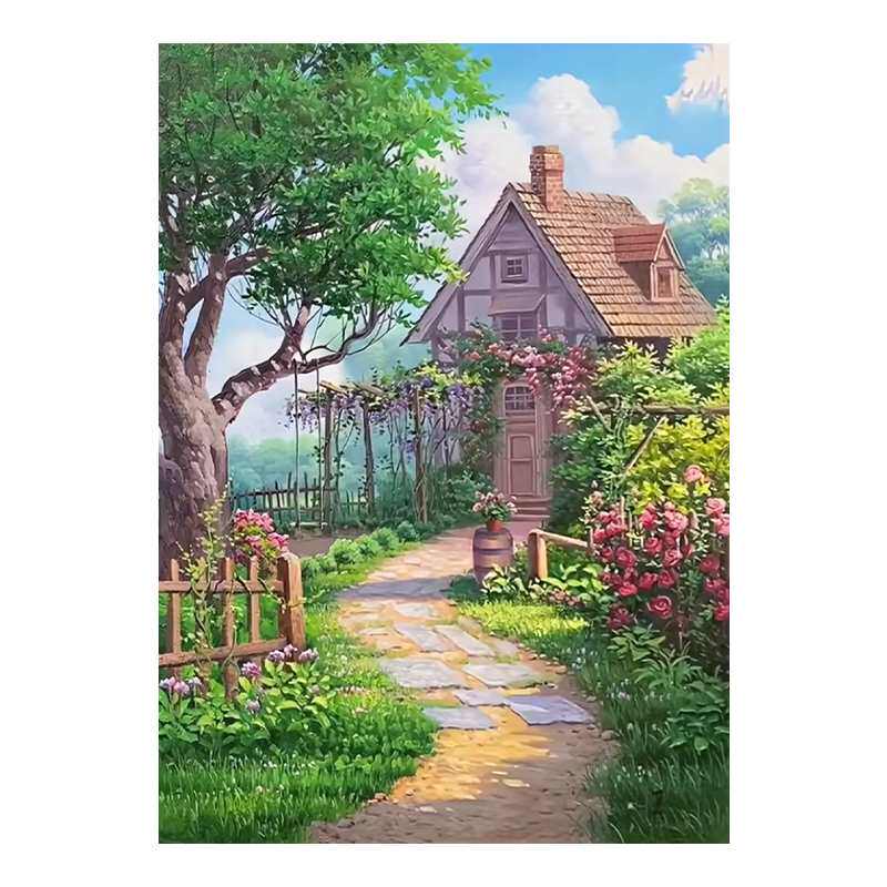 宫崎骏花园纯手绘油画卡通画挂画小屋风景林间肌理装饰画客厅玄关