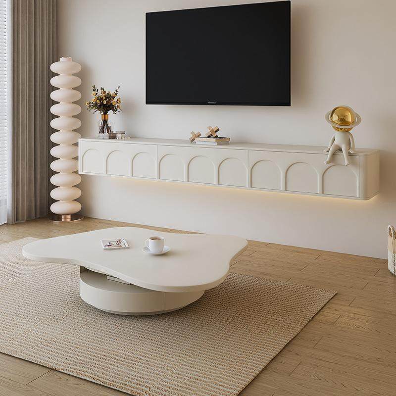 奶油风悬空电视柜茶几组合简约现代悬挂式小户型法式悬浮电视机柜,住宅家具,茶几+电视柜,淘宝优惠券,粉丝福利购,淘宝优惠卷