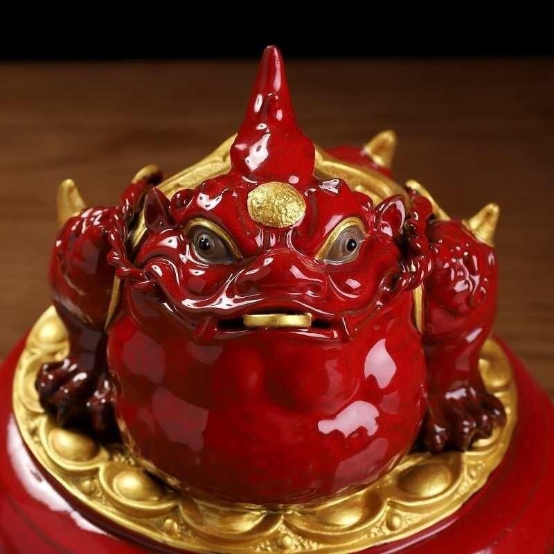 东方泥土陶瓷聚宝盆金蟾摆件客厅酒柜三足蟾蜍店铺开业礼品装饰