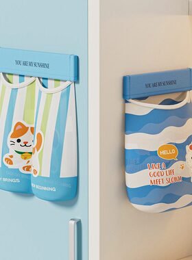 卡通图案收纳挂袋壁挂式双口袋家居收纳袋蓝色猫咪小狗