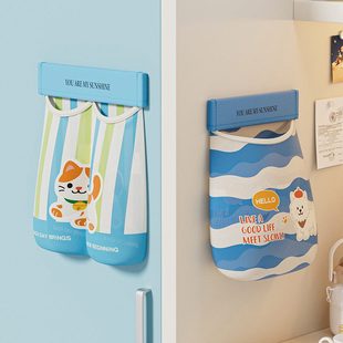 卡通图案收纳挂袋壁挂式双口袋家居收纳袋蓝色猫咪小狗