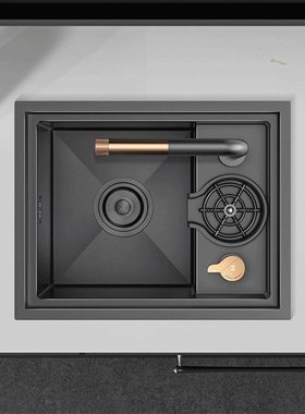 尼洛施厨房吧台水槽隐形洗菜盆不锈钢洗杯器单槽黑色纳米洗碗槽