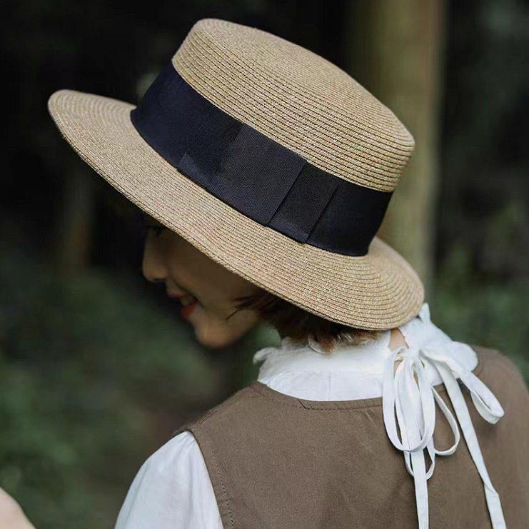 新品 日系草帽夏季女简约织带平顶礼帽大檐防晒UV出游草编遮阳帽,服饰配件/皮带/帽子/围巾,防晒帽,淘宝优惠券,粉丝福利购,淘宝优惠卷
