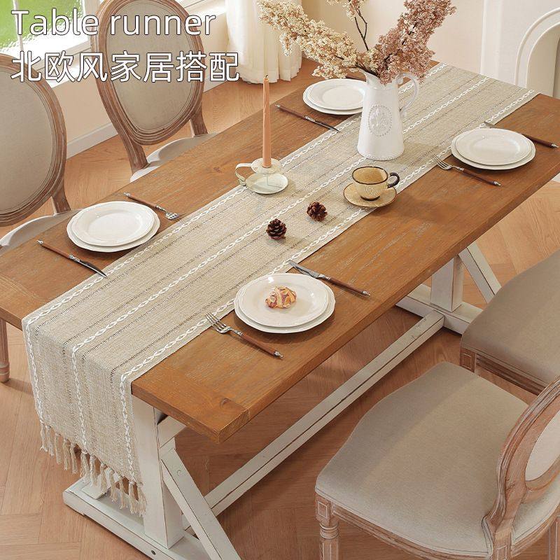 跨境美式桌旗棉麻餐桌布家居流苏桌现货艺垫茶几出口茶席台茶手工,居家布艺,桌旗,淘宝优惠券,粉丝福利购,淘宝优惠卷