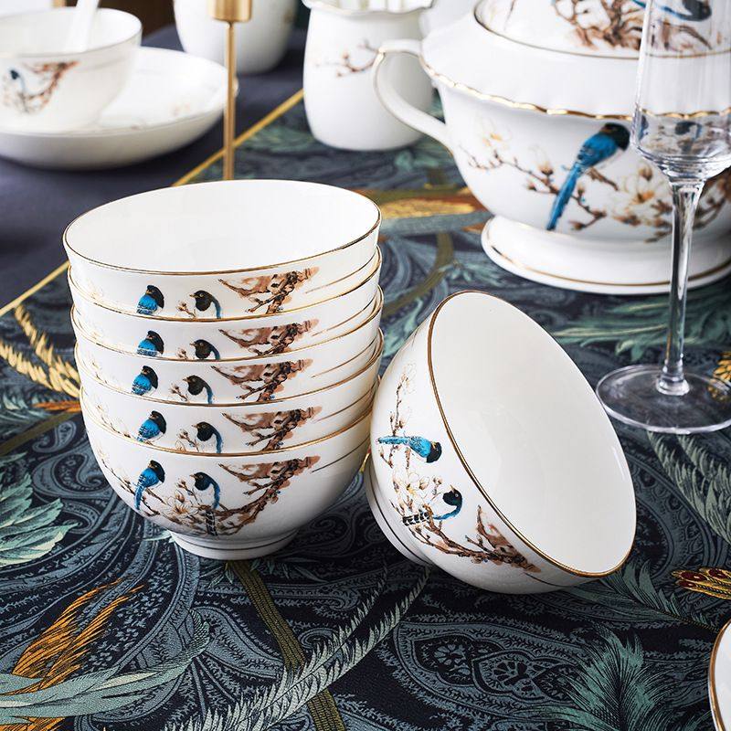 餐具套装批发景德镇餐具60头鸟语花香骨瓷欧式餐具碗碟套装印制,餐饮具,瓷器套装,淘宝优惠券,粉丝福利购,淘宝优惠卷