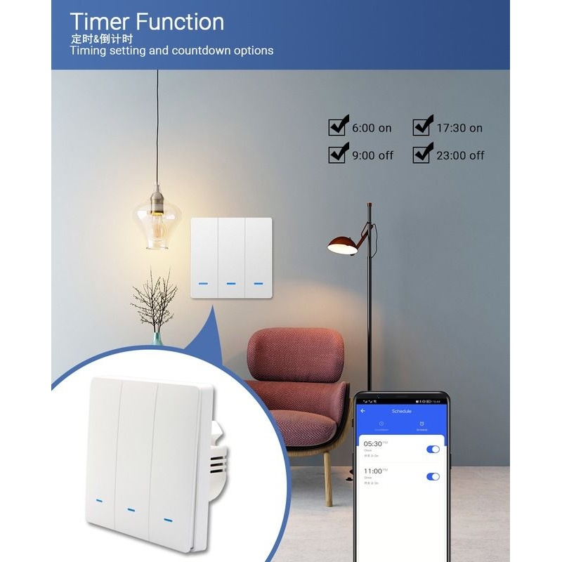 WIFI涂鸦智能按键墙壁开关RF433单火零火欧规语音APP远程控制定时