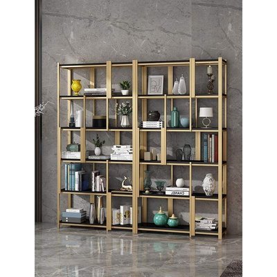 现代轻奢书架客厅陈列不锈钢金属展示柜简约博古架落地置物架铁艺