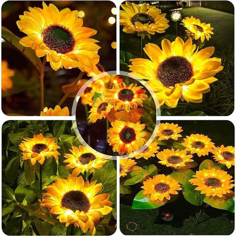 太阳能三头向日葵灯草坪灯户外阳台景观灯植物花园LED庭院灯防水