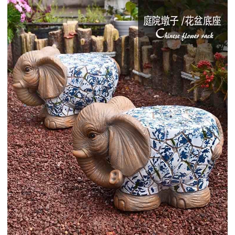庭院大象墩子摆件新中式覆古花园阳台别墅创意装饰品动物造型花架