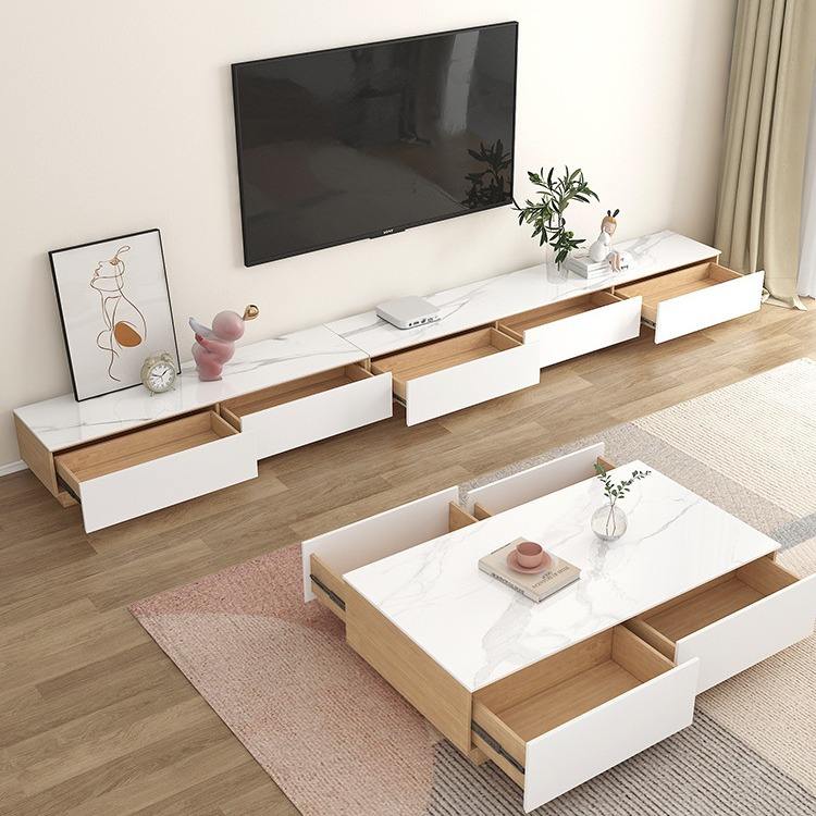 木月悬空电视柜简约现代客厅电视机柜茶水桌原木色岩板电视柜组合