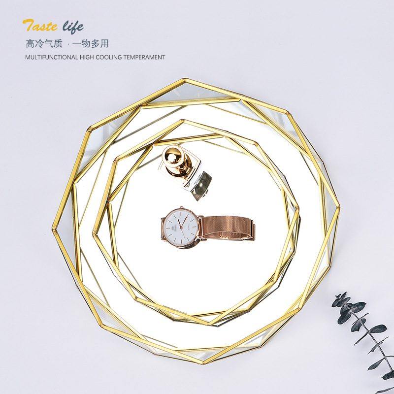 几何圆形玻璃盘化妆品首饰茶盘盘ins香薰蛋糕甜品盘子托盘收纳,家居饰品,香薰托盘,淘宝优惠券,粉丝福利购,淘宝优惠卷