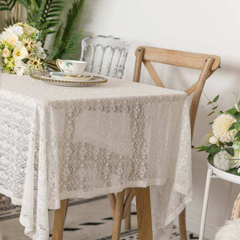 法式乡村北欧田园餐桌布蕾丝巾长方形桌布盖镂空白色茶几圆桌台布