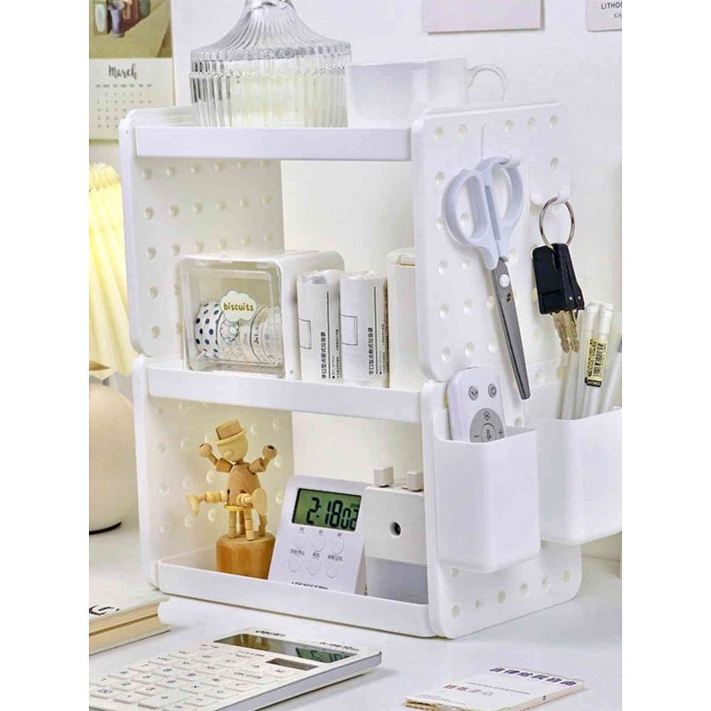 小工位桌面收纳架办公书桌书架多层小型架子分层桌上洞洞板置物架