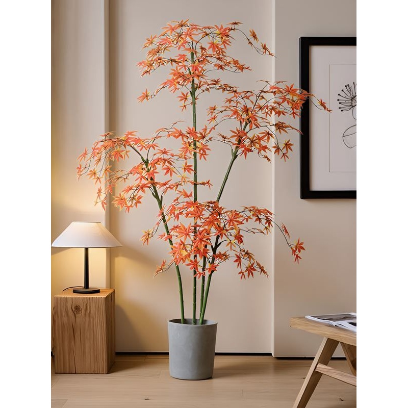 仿真绿植红枫树盆景北欧高端轻奢客厅沙发旁摆件网红室内落地假树