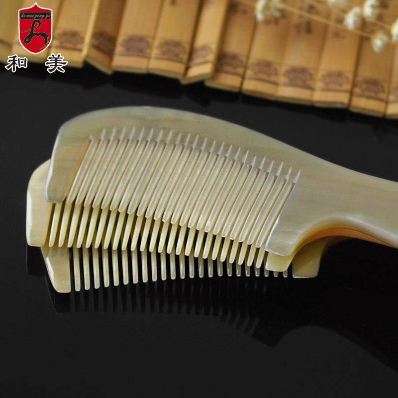 厂家现货和美牛角梳子梳按摩头梳批发光面牦牛手柄护发牛角角梳子