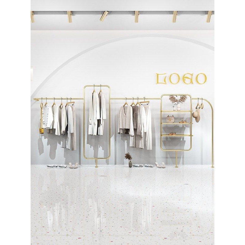 服装店展示架陈列架上墙壁挂式不锈钢钛金女装店专用挂衣服货架子