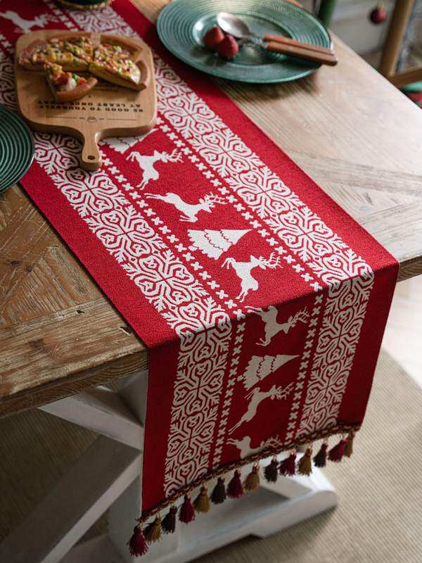 小鹿圣诞节新年桌旗欧式餐桌装饰餐垫餐具垫桌布玄关茶几盖巾布
