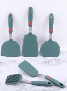 墨绿色硅胶厨具不锈钢柄煎铲硅胶铲铲子厨房用具生烹饪煎锅锅铲漏