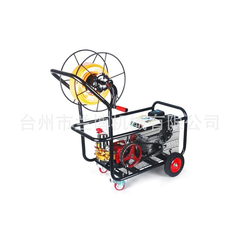 手推式汽油卷管皮带打药机园林喷雾170F26型30型摇管架四轮