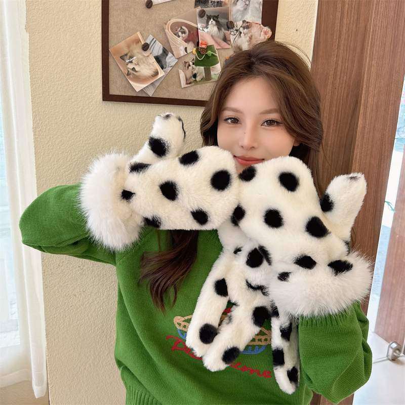 可爱波点毛绒手套女骑车滑雪防寒棉骑行手套加防风加厚保暖冬季绒,户外/登山/野营/旅行用品,滑雪手套,淘宝优惠券,粉丝福利购,淘宝优惠卷