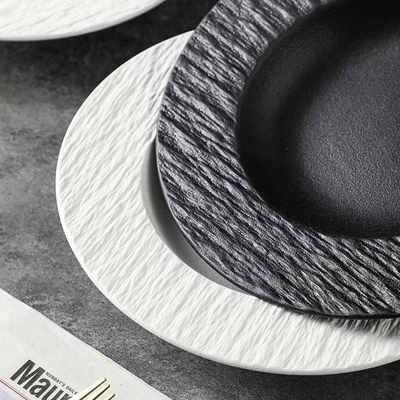 磨砂陶瓷草帽盘创意岩石西餐汤盘纹盘面甜点深盘意水果盘沙拉盘