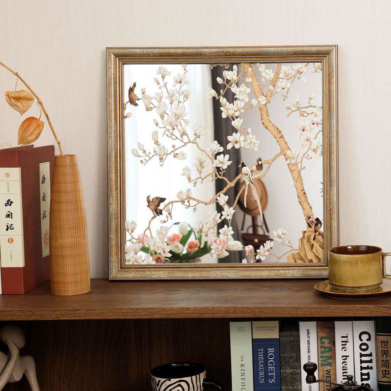 花鸟图案法式复古镜子画中古风装饰画小众艺术卧室挂画创意摆画,家居饰品,镜面画,淘宝优惠券,粉丝福利购,淘宝优惠卷