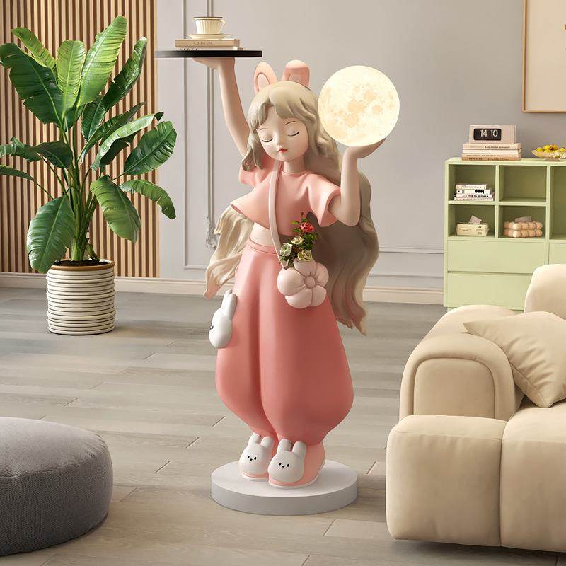 奶油风女孩客厅落地摆件灯沙发新年礼物托盘家居饰品乔迁电视柜旁,家居饰品,装饰坐盘/挂盘,淘宝优惠券,粉丝福利购,淘宝优惠卷