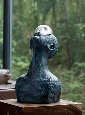 侘寂中古风雨滴抽象人像雕塑现代艺术摆件客厅样板房酒店软装饰品