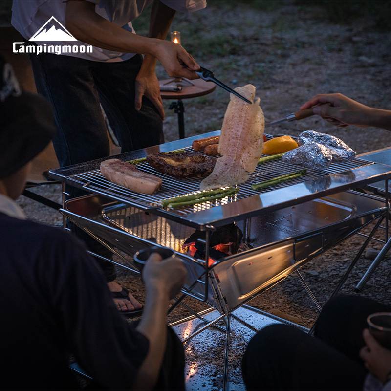 柯曼MT-065大号加厚不锈钢烧烤架聚会团建露营折叠篝火架烧烤炉