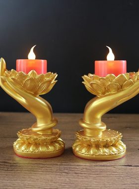 新疆包邮佛具用品莲花灯座摆件酥油灯架佛手供灯蜡烛台供佛一对佛