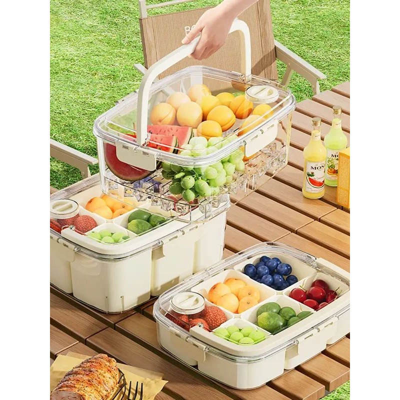 手提分格保鲜盒密封食品级便当盒便携户外出露营野餐水果收纳冰箱