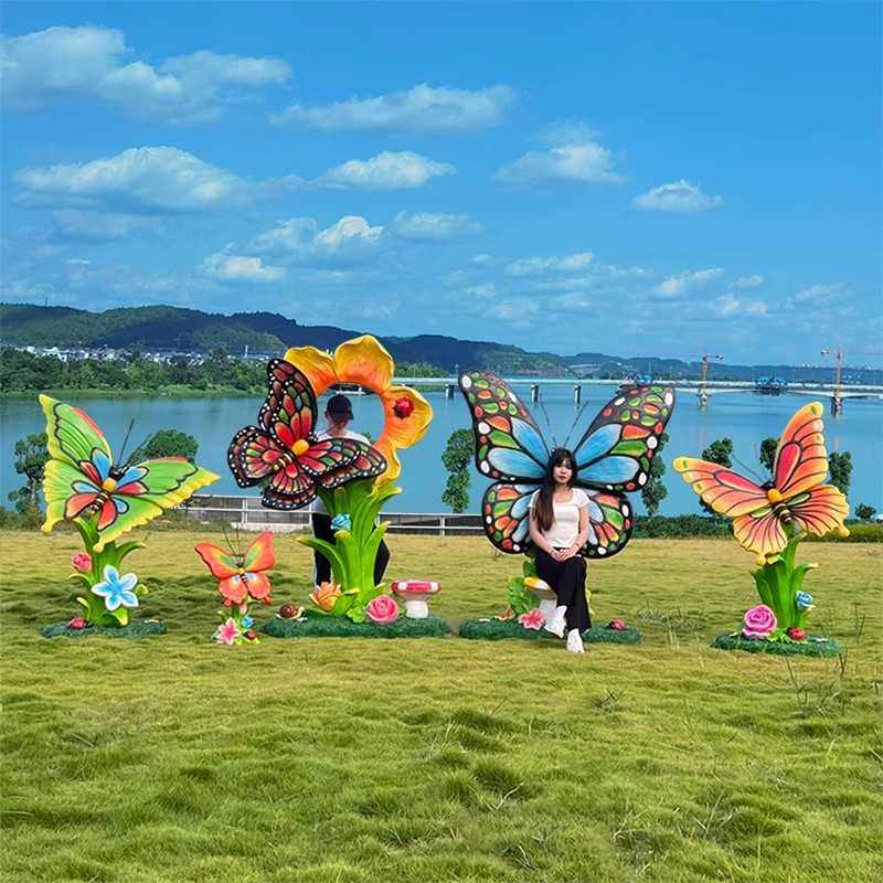 户外仿真蝴蝶玻璃钢雕塑可发光草坪花海公园景区拍照美陈装饰摆件