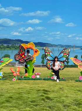 户外仿真蝴蝶玻璃钢雕塑可发光草坪花海公园景区拍照美陈装饰摆件