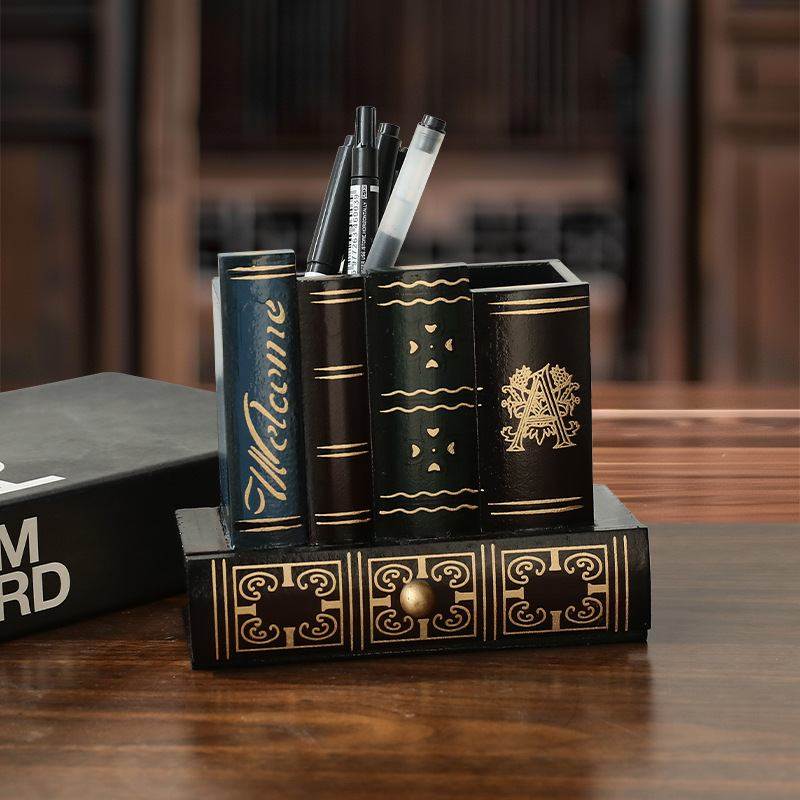 美式复古木质创意笔筒个性多功能桌面书书房假摆件收纳盒时尚家居,收纳整理,笔筒,淘宝优惠券,粉丝福利购,淘宝优惠卷